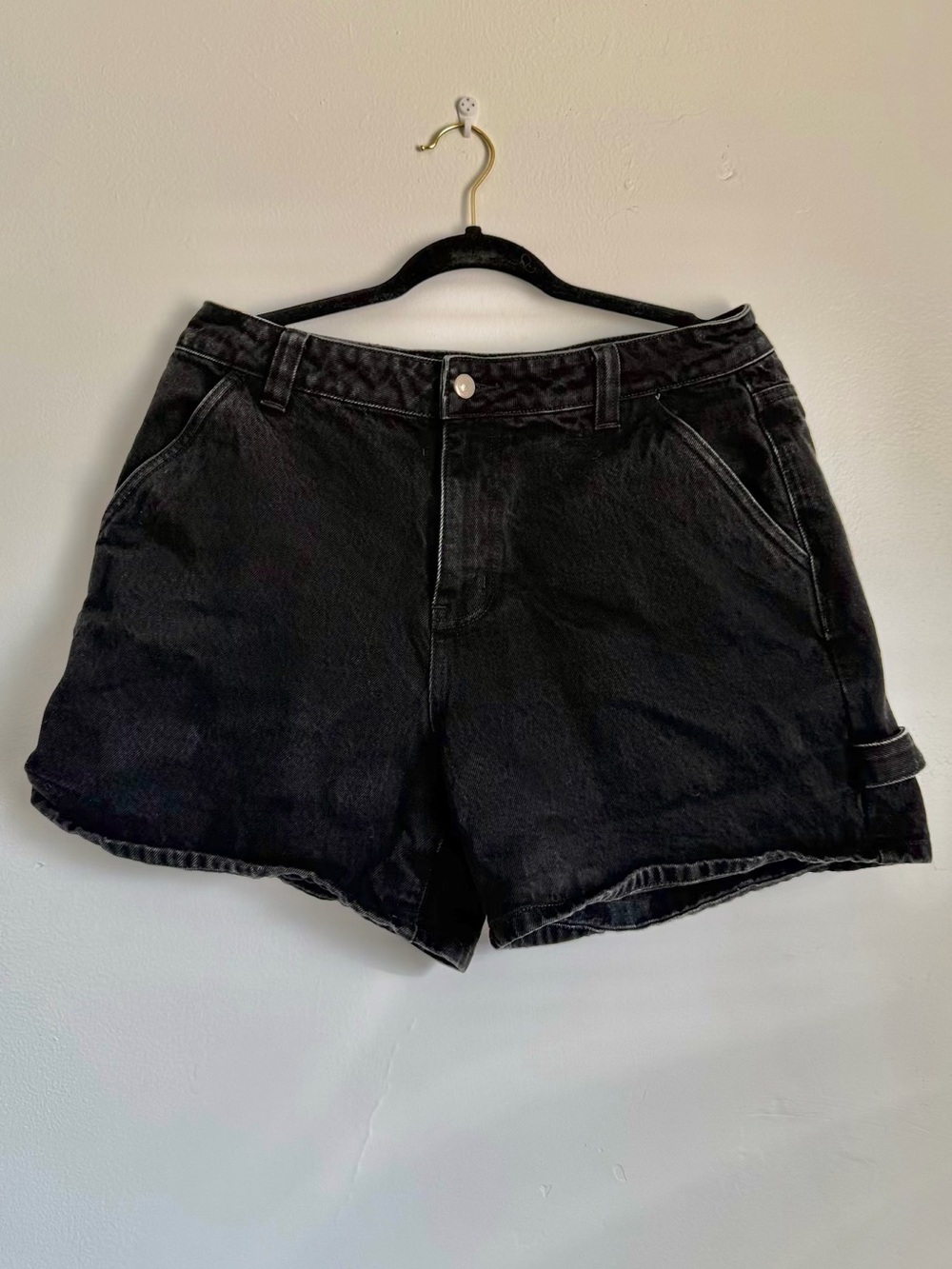 Princess Polly Black Denim High-Rise Utility Shorts